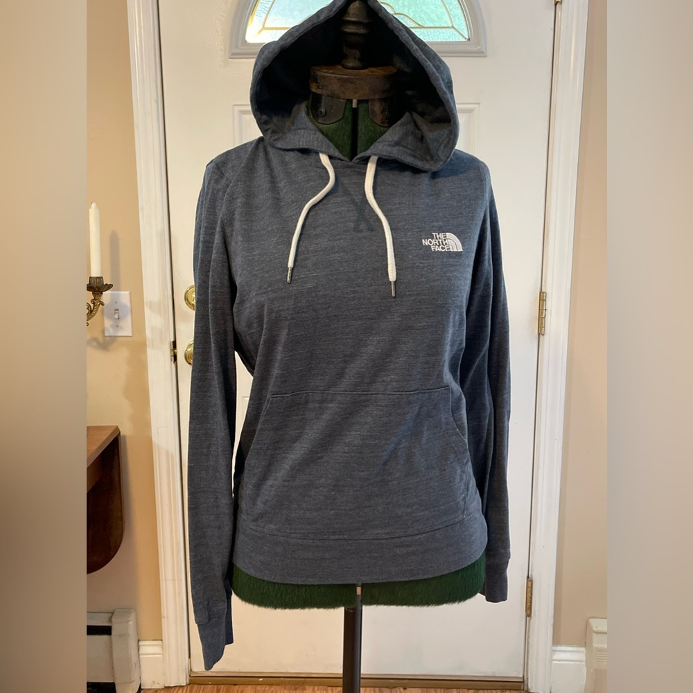 The North Face Women’s Size Medium Heather Blue Hoodie Stitched Embroidered Logo